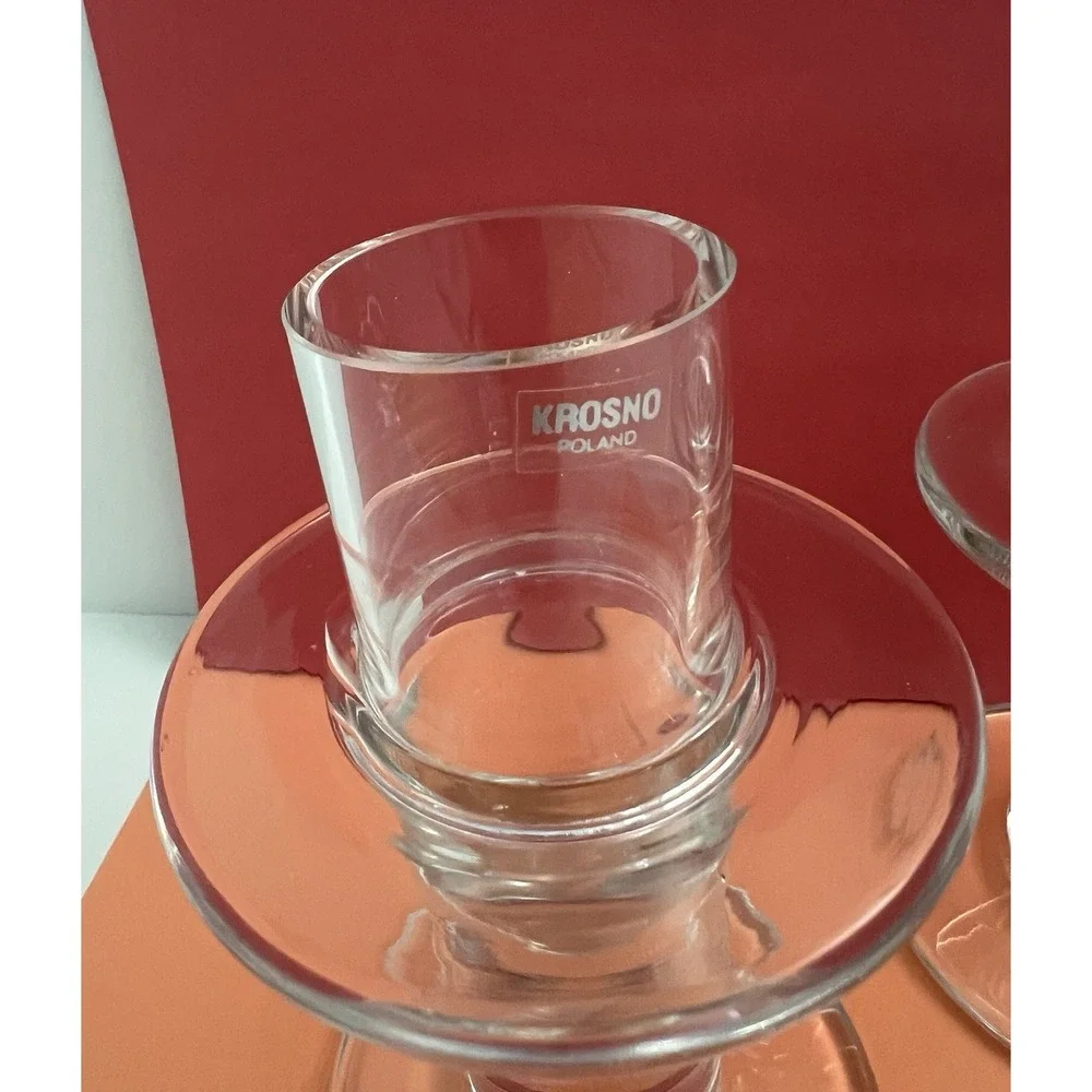 Vintage Krosno Glass Candle Holders Poland 2 Candle Stick Clear Tall Deco